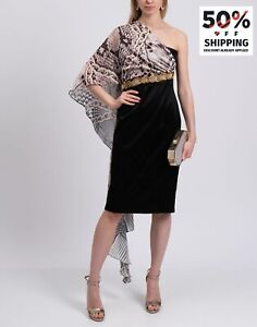RRP€290 IMPERO COUTURE One-Shoulder Sheath Dress IT46 US10 UK14 XL Chain Draped