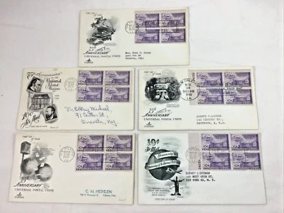 New Orleans LA Lot of 5 Postal Union FDC Block Plate Stampd Env Nov 18 1949 10 C - Image 1 of 4