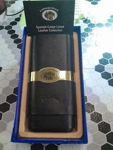 Craftsman Beach Spanish Cedar Lined Leather Collection Three Cigar Holder In Box - Picture 1 of 4