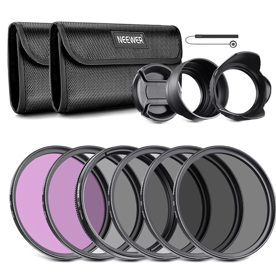 NEEWER 67mm Filter Kit UV CPL FLD ND2 ND8 with Lens Hood for DSLR Cameras - Image 1 of 4