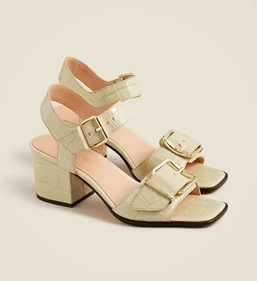 NUEVO J.CREW Dylan Sandalias de Tacón Bloque con Hebilla TALLA 6 Cuero Repujado de Cocodrilo Foto 1 de 4