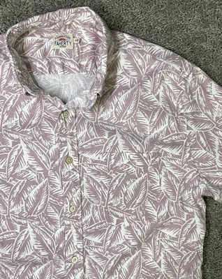 Faherty Breeze Medium Short Sleeve Button Shirt Palm Floral Hemp Tropical Men - Image 1 of 4