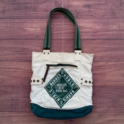 Bolso de hombro Barnes & Noble World's Best Book de lona blanco verde pesado Foto 1 de 4