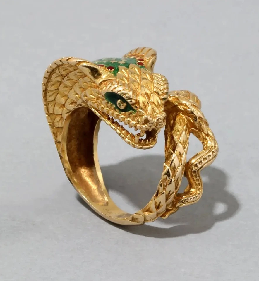 Anillo Cobra Vintage Alexis Bittar 18K Esmalte Policromado y Rubí Enrollado, Talla 6,5-7 Foto 1 de 4