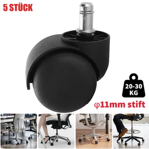 5X HARTBODENROLLEN BÜROSTUHLROLLEN PARKETT LAMINAT 50MM STIFT Ø11MM STUHLROLLEN - Bild 1 von 12