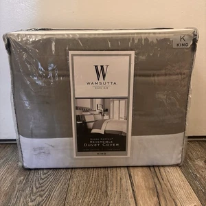 Wamsutta Hotel King Reversible Micro Cotton Duvet Cover Charcoal/White - Picture 1 of 6