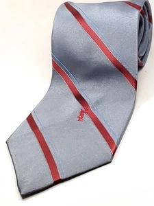 YVES SAINT LAURENT Vintage Herren 56" kurze Krawatte grau silber rot gestreift NEU - Bild 1 von 3