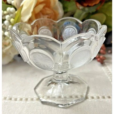  Vintage Fostoria Coin Dot Pedestal Compote Crystal Clear Glass - Image 1 of 4
