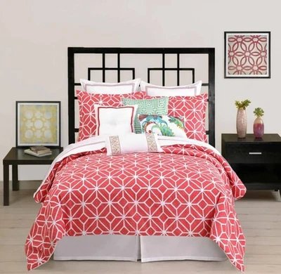 TRINA TURK Conjunto de 3 Fronhas de Travesseiro Padrão Coral Branco Padrão Treliça 21x27" Novo na embalagem - Imagem 1 de 4