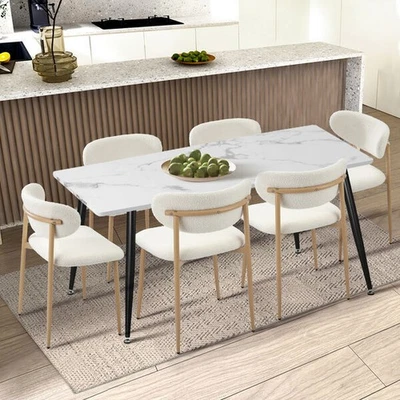 Set of 6 Dining Chairs Boucle Fabric Wood&White Kitchen or Dining Room - image 1 of 4