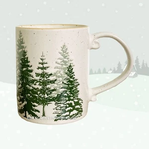 Pine Tree Forest Kaffeebecher handbemalt geprägt 16 Unzen Weihnachten immergrün - Bild 1 von 10