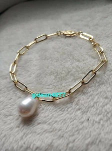 fashion 10-12MM SOUTH SEA WHITE baroque PEARL BRACELET 14K filled gold 7.5-8" - Picture 1 of 4