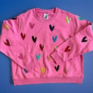 Queen Of Sparkles M (Oversized) Sequined Hearts Sweatshirt EUC - Picture 1 of 8