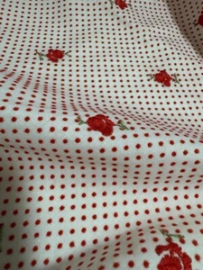 Vintage Red Flocked Swiss Dot w/ Embroidered Roses Cotton Fabric by the yard - Picture 1 of 6