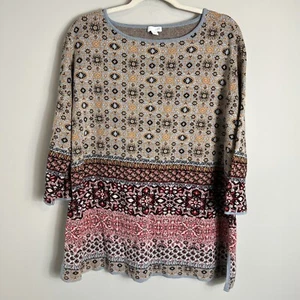 J Jill Pullover Linen Cotton Blend Sweater-Multicolor-3/4 Sleeves-Large - Picture 1 of 11