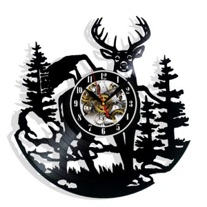 Birke Baum Wald Hirsch Vinyl Wanduhr Geschenk Geburtstag Ferienhaus Zimmer Deko - Bild 1 von 5