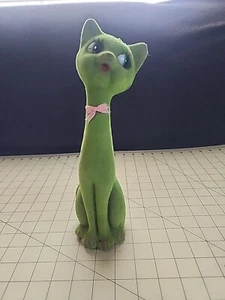 GREEN FUZZY CAT FIGURINE  - Picture 1 of 7