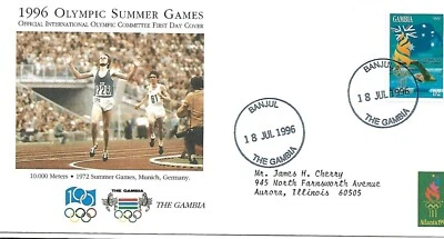 GAMBIA 1996 FIRST DAY COVER, FREESTYLE SWIMMING  - Image 1 of 2