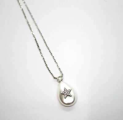 Collana in Argento 925 con Stella, Zirconia e Goccia Smaltata Madreperla - Immagine 1 di 2