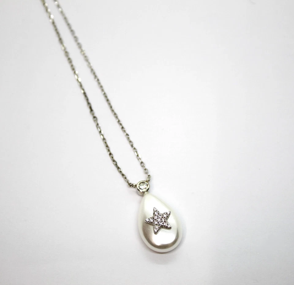 Collana in Argento 925 con Stella, Zirconia e Goccia Smaltata Madreperla - Immagine 1 di 2