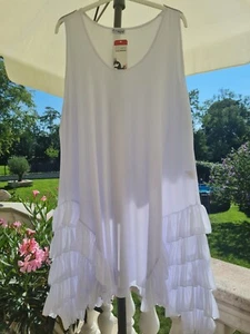MAGNA Kleid Tunika 56 58 NEU weiß Chiffon-Volants Stretch A-Form LAGENLOOK - Bild 1 von 3