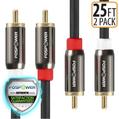 FosPower 2x 25FT Dual Layer 2 RCA to RCA L/R Male Stereo Audio Cable Cord Plug - Image 1 of 4