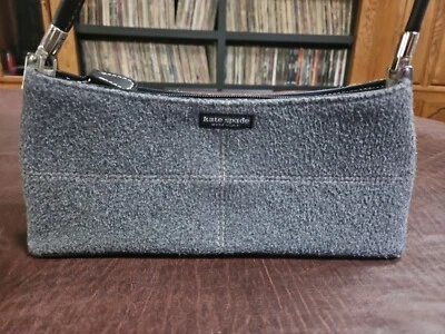 Nuevo Raro Bolso de Mano Kate Spade Nueva York Gris Fieltro Lana Vacaciones Cuero Negro 11x5 Foto 1 de 4