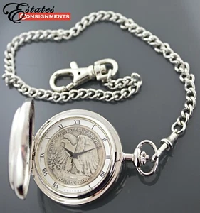 Colibri Silvertone Liberty Half Dollar Coin Pocket Watch Model - Picture 1 of 4