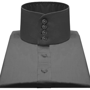 Dark Grey Standing High Band Chinese Mandarin Mao Choker Collar Dress Shirt Mens - Picture 1 of 18