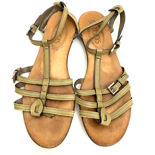 TOD’S Sandali donna Tod's verde oliva regolabili con fibbia alla caviglia taglia 10