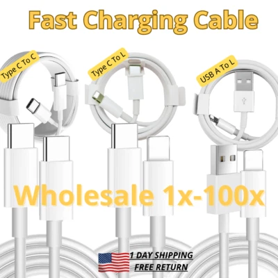 Lot Fast Charger USB Cable PD Type-C Cord For Apple iPhone 14 13 12 11 Pro Max - Image 1 of 4