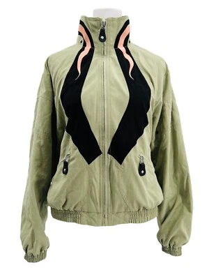 Chaqueta de golf Jamie Sadock verde negro rosa detalle de llama cremallera completa para mujer talla 8 Foto 1 de 4