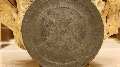 Antigo antigo grande mural feito à mão bandeja islâmica de cobre gravura com agulha - Imagem 1 de 4