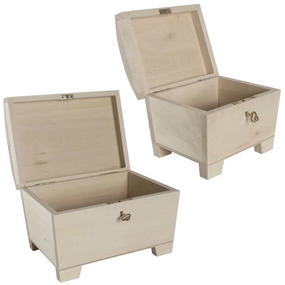 Key Lockable Plain Wood Decorative Treasure Chest with Curved Lid Keepsake Box - Image 1 of 1