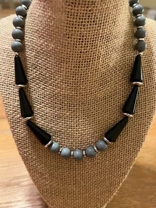 Vintage Napier Necklace Gray Black Silver tone beads Fold over clasp Estate - Picture 1 of 4