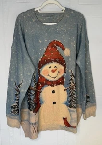 Yesno Women Plus Blue Crew Neck Wool Blend Oversized Christmas Sweater 3XL - Picture 1 of 9