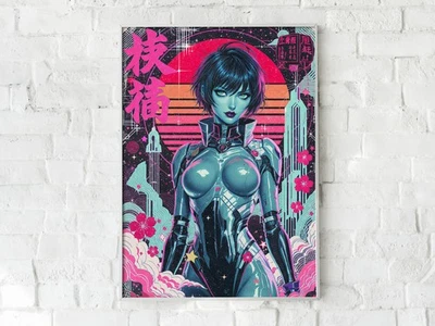 Cyberpunk Girl Wall Art, Futuristic anime poster, Neon Sci-Fi, Japanese art - Image 1 of 4