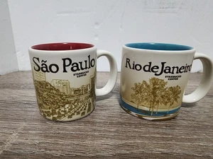 Lot of 2 Starbucks Rio De Janeiro & Sao Paulo 3oz Espresso Demitasse Mugs 2015 - Picture 1 of 7