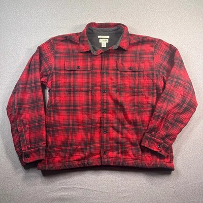 LL Bean Flannel Shirt Field Jacket Mens 2XL Red Black Fleece Lined Buffalo Plaid - Image 1 of 4