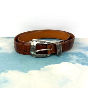 Vintage Brighton Onyx Brown Croc Leather Belt Silver #12506 Mens Sz 36 USA Made - Picture 1 of 10