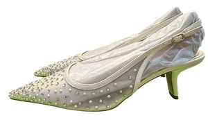 Sam Edelman Bianca Slingback Perlen Strass Pfennigabsatz Größe 9,5 elfenbeinfarben Netz - Bild 1 von 12