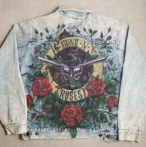 Guns N Roses Marbled Denim Jacket Acid Wash Rock Music Band Tour 90s Y2K Gr. M - Bild 1 von 12