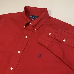 Camisa Polo Ralph Lauren Abotonada Para Hombres Grande Calce Clásico Rojo Espalda Plisada Poni - Imagen 1 de 8
