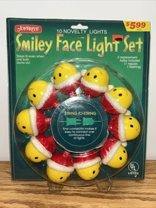 VTG New Smiley Face 10 Light Set  Santa Hat Christmas Holiday Joybrite - Picture 1 of 3