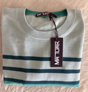 NEW Mr. Turk “Romero” Crewneck Sweater XXL Green Stripes Cotton Blend BNWT $288 - Picture 1 of 11