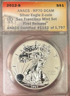 2012-S American Silver Eagle ANACS  Reverse Proof 70 DCAM - Image 1 of 3
