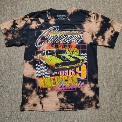 Camiseta masculina gráfica Chevrolet Camaro M preta corante alvejante clássica americana - Imagem 1 de 4