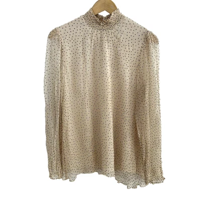 Sundance верхний размер маленький в горошек чистый рукава оборки шеи блузка шелк - Изображение 1 из 4