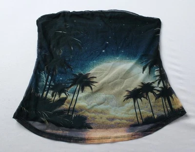 Monki 女式印花网眼头巾上衣 CG2 深绿松石日落小号全新带标签 — 第 1/4 张图片