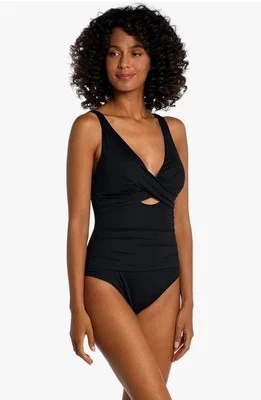 La Blanca Island Goddess Cross Front Keyhole 1 Piece-Black Sz 10 NWT Moulded Cup - Image 1 of 4